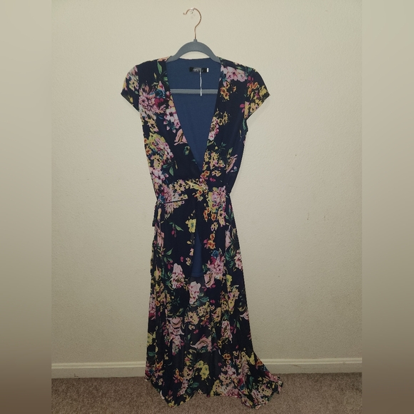 Casual Flowy Split Floral Print Wrap Long Maxi Dress, NAVY, SZ: XS ~ NWT - Picture 5 of 8